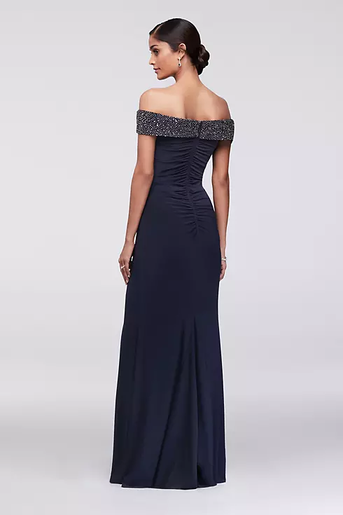 Off-the-Shoulder Ruched Jersey Gown with Beading Image 2