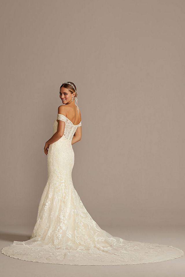 Beaded Lace Long Sleeve Off Shoulder Wedding Dress Image 2