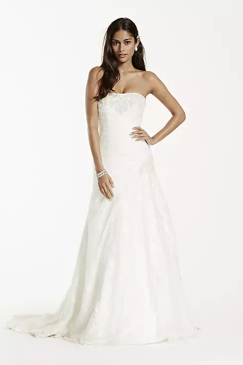 Strapless Lace A-line Gown with Side Split Image 1