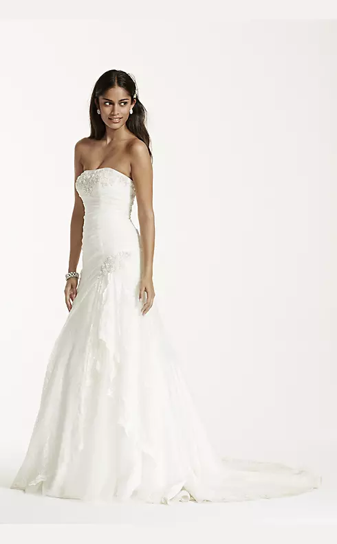 Strapless Lace A-line Gown with Side Split Image 3