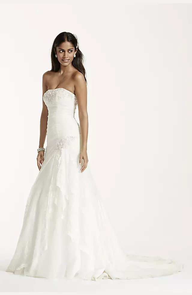 Strapless Lace A-line Gown with Side Split Image 3