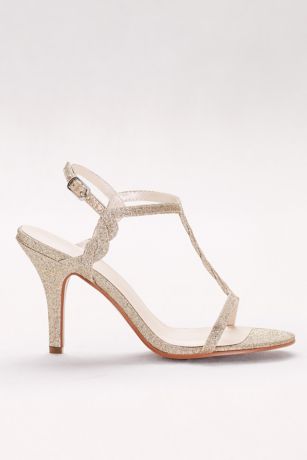 Glitter Braided T-Strap Heels | David's Bridal