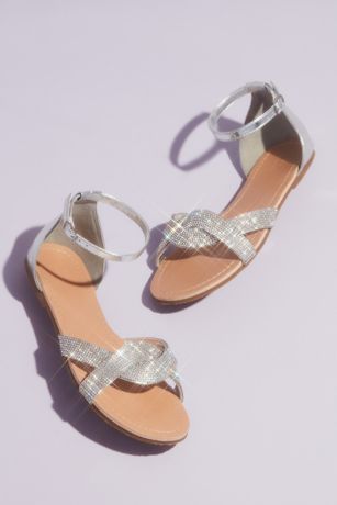 David's Bridal Grey Flat Sandals (Twisted Vamp Micro Crystal Flat Sandals)