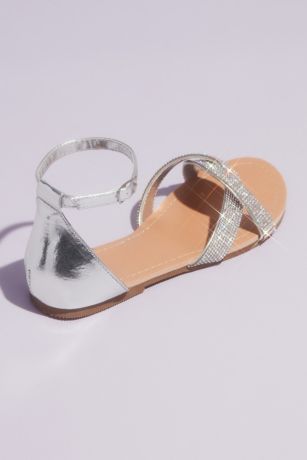 metallic strappy micro crystal flat sandals
