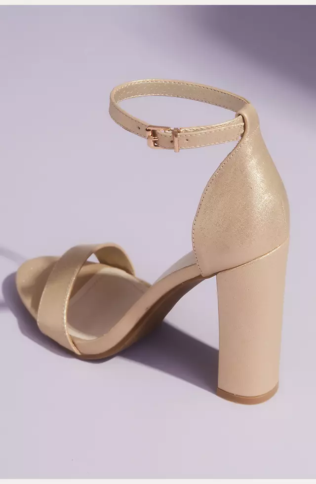 Metallic Block Heel Sandals with Ankle Strap Image 2