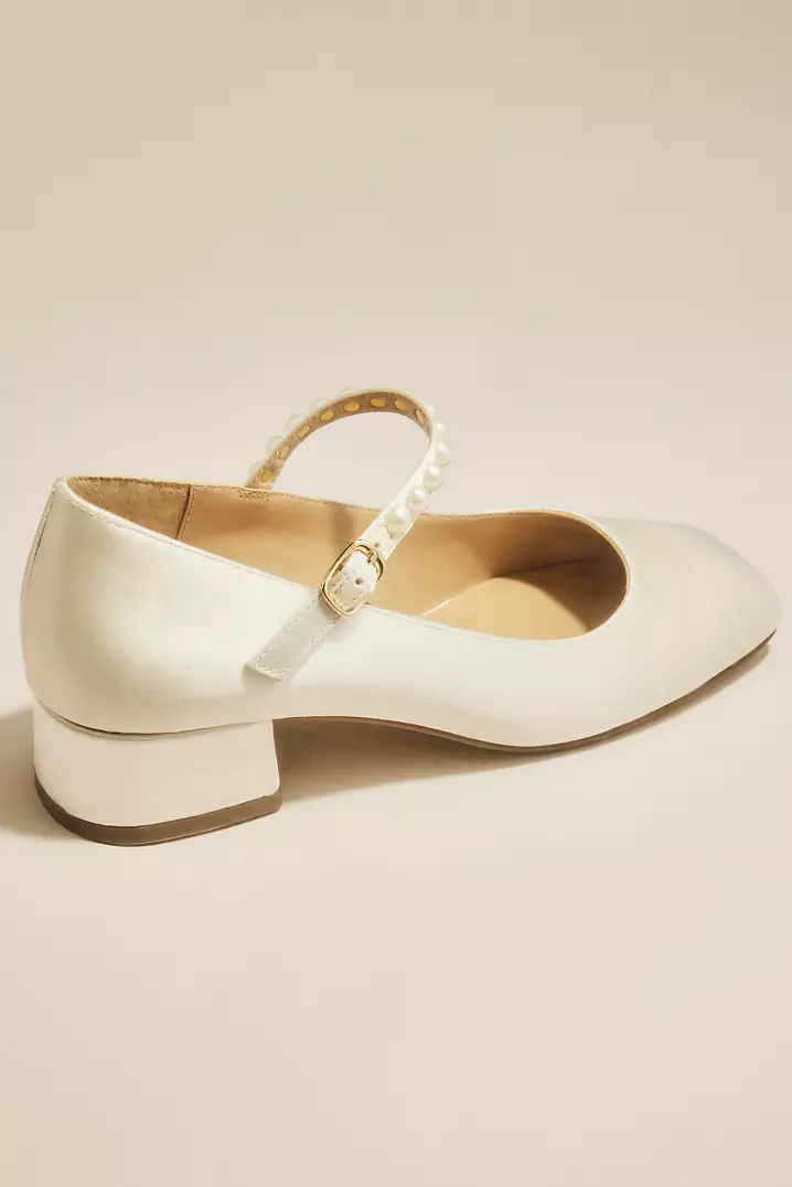 Pearl Strap Satin Mary Jane Block Heels | David's Bridal Pearl Strap Satin Mary Jane Block Heels | David's Bridal