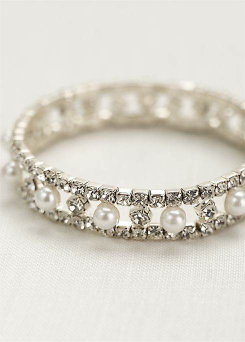 Pearl and crystal alternating stretch bracelet Image