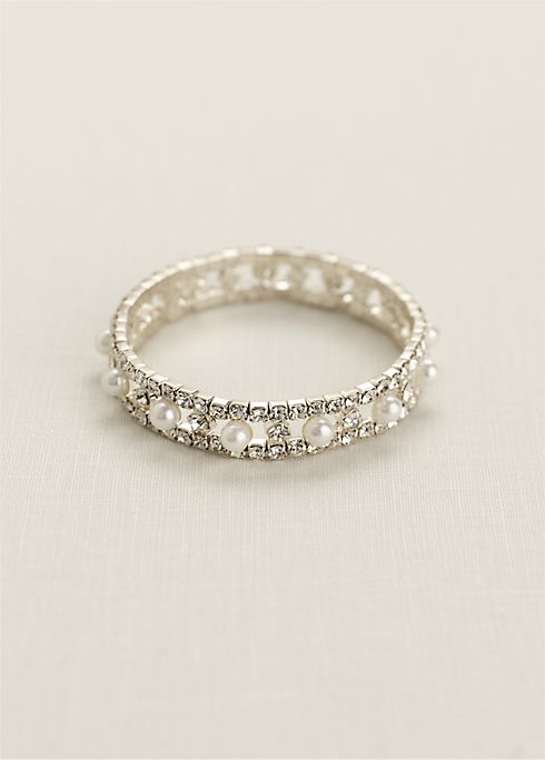 Pearl and crystal alternating stretch bracelet Image 3