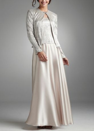 Long Mock Two Piece Dress with 3/4 Sleeve Jacket | David's Bridal