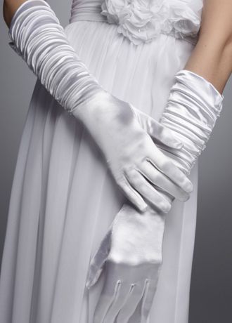 Stretch Shiny Satin Ruched Glove | David's Bridal