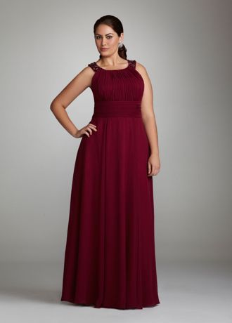 Chiffon Wrap-Front Beaded Long Sleeve Formal Dress Spa main image 1