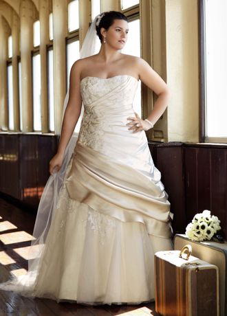 Satin Ball Gown with Appliques and Tulle Underlay Image