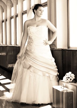 Satin Ball Gown with Appliques and Tulle Underlay Image