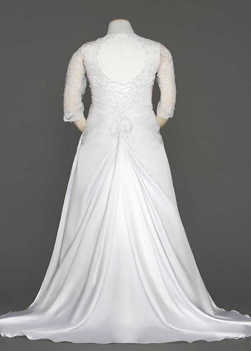 Satin A Line Gown with Beaded Lace Sleeves Image 2