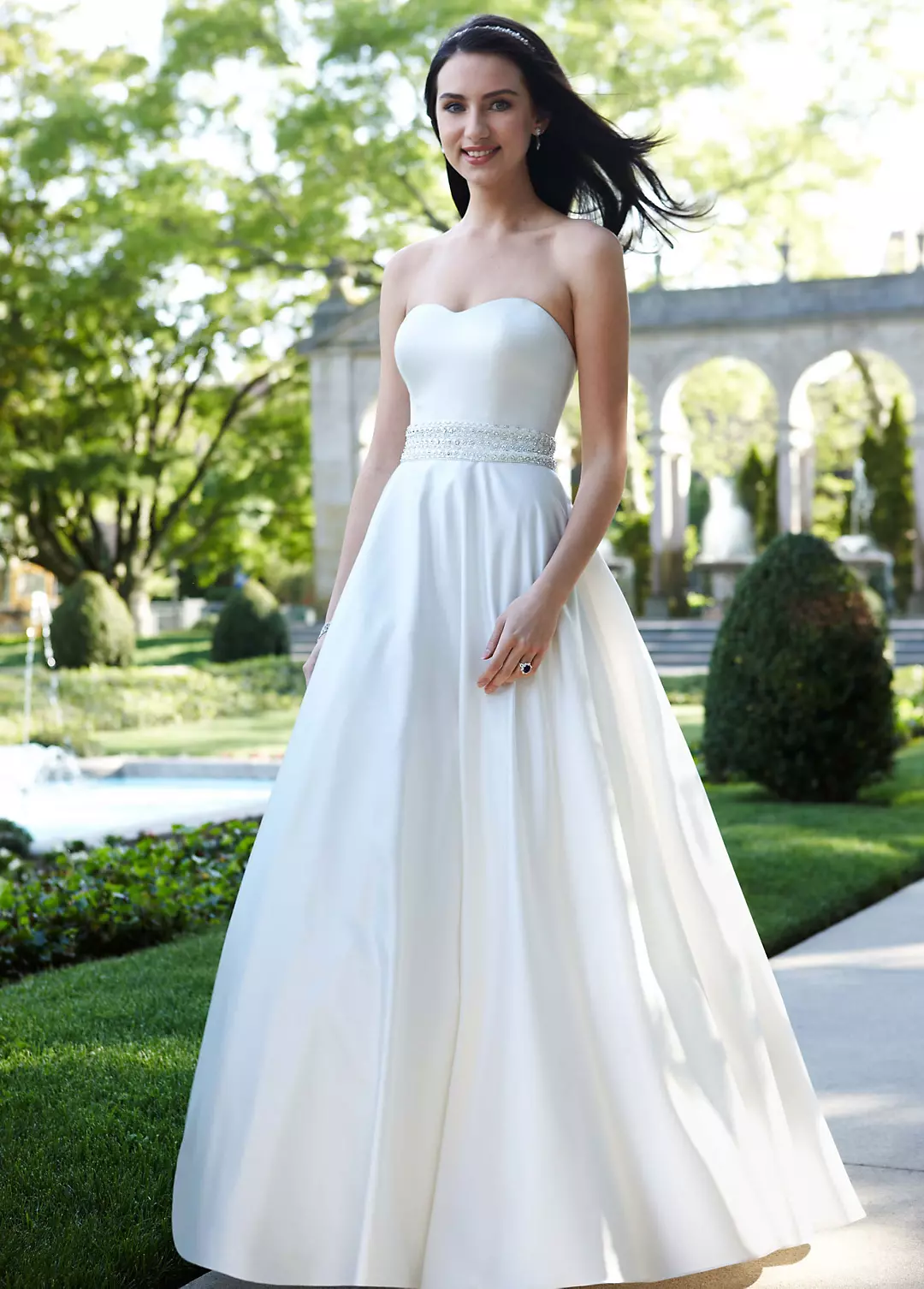 Strapless Satin A-Line with Beaded Waistband Image