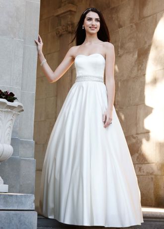 Strapless Satin A-Line with Beaded Waistband | David's Bridal