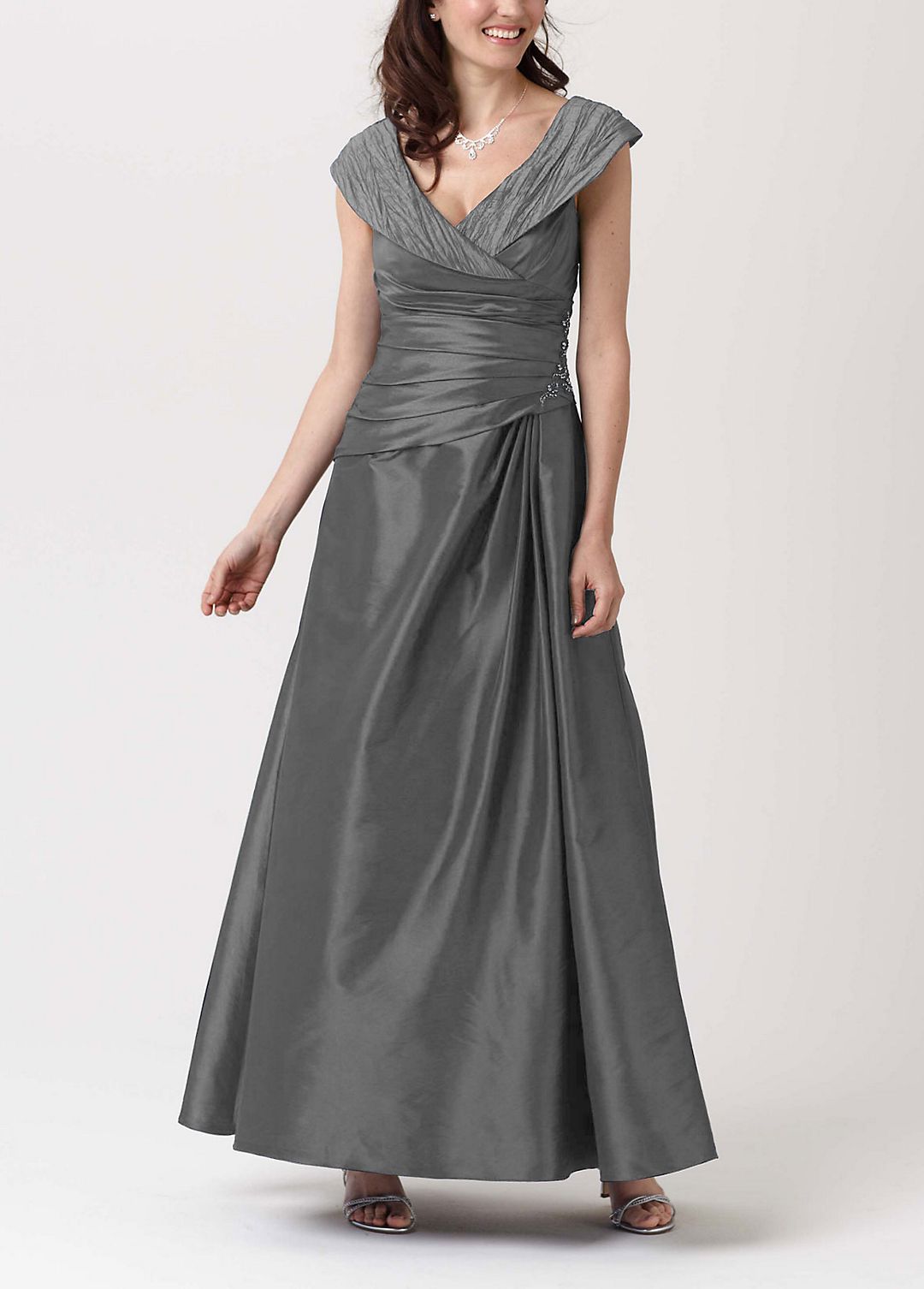Long Iridescent Taffeta Mock Two-piece Dress Image 1
