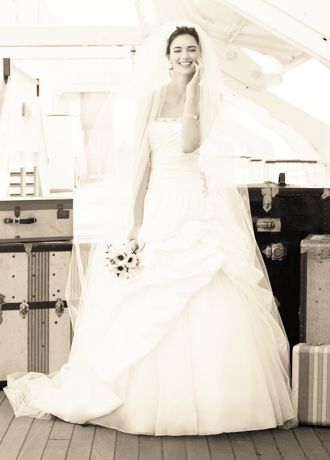 Strapless Taffeta Gown with Organza Underlay Image