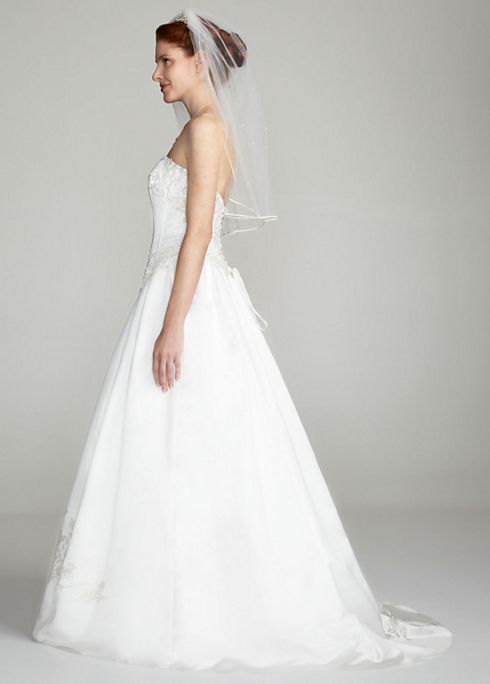 Strapless Satin Ball Gown with Beaded Lace Bodice Image 3