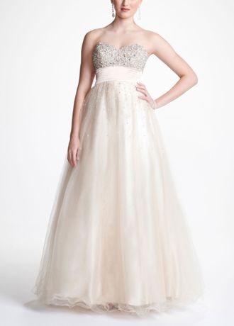 Strapless Beaded Prom Ball Gown with Tulle Skirt Image