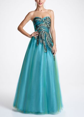 Strapless Tulle Peacock Inspired Prom Ball Gown Image