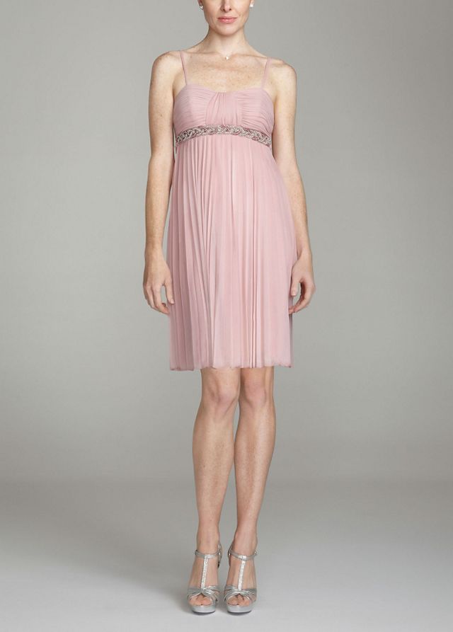Mesh Dress with Beaded Waist and Spaghetti Straps Image 2