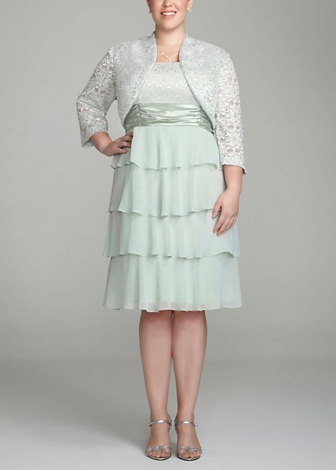 3/4 Sleeve Jacket Dress with Tiered Skirt Image