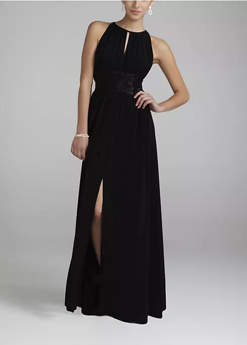 Jersey Dress with Keyhole Neck and Beaded Waist Image 1