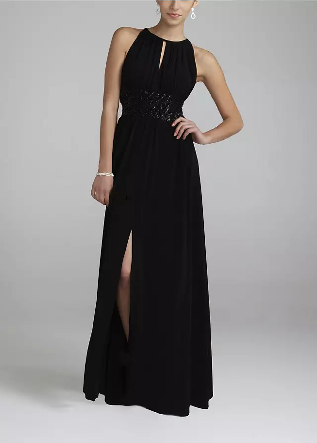 Jersey Dress with Keyhole Neck and Beaded Waist Image