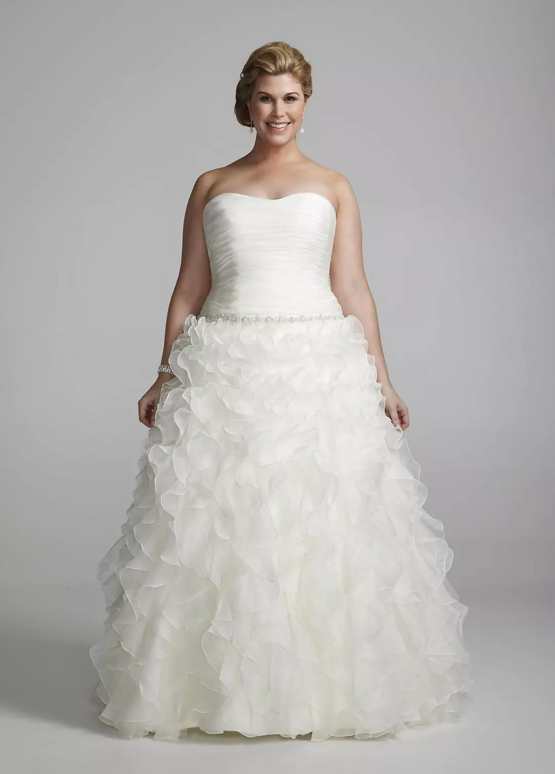 Strapless Organza Ball Gown with Ruffle Detail Image
