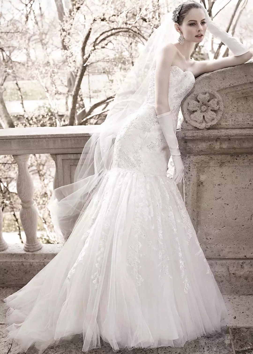 Oleg Cassini Layered Lace Mermaid Wedding Dress Image 2
