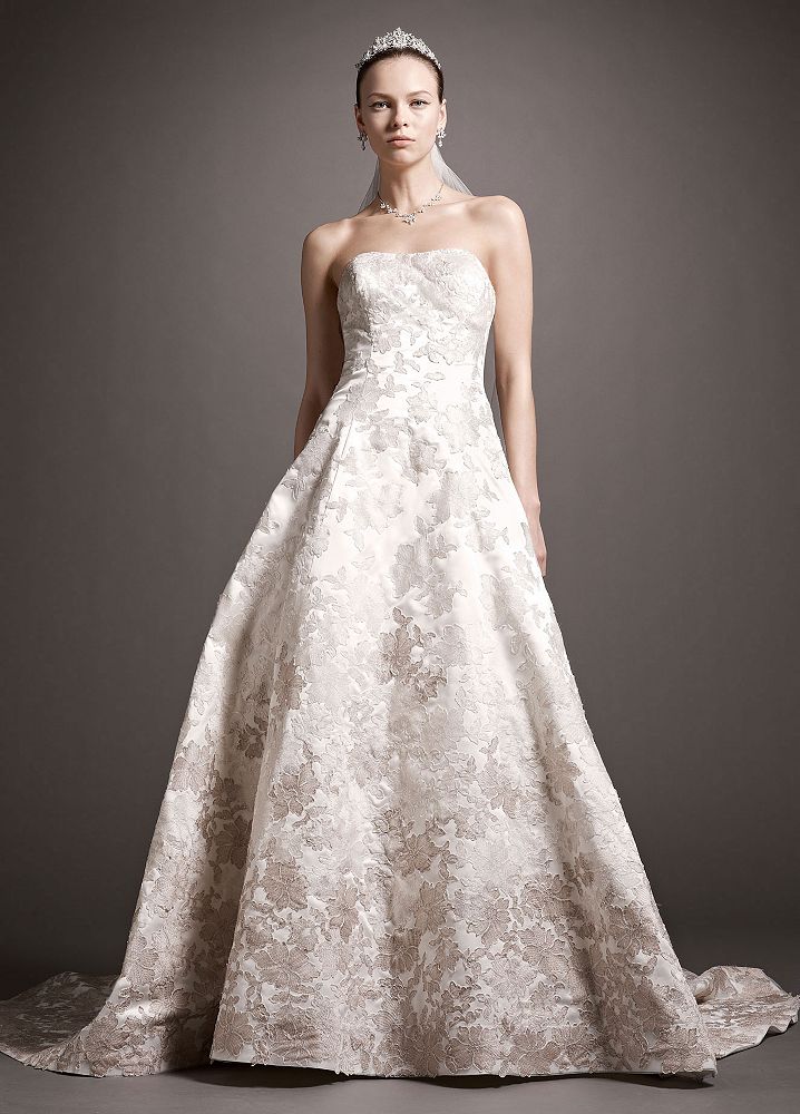 Oleg Cassini Satin Ball Gown Wedding Dress with Ombre Beaded Lace ...
