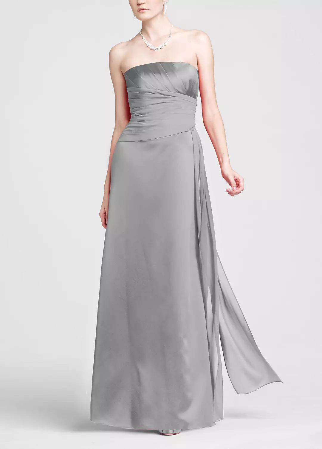 Strapless Satin A-line with Pleated Chiffon Bodice Image