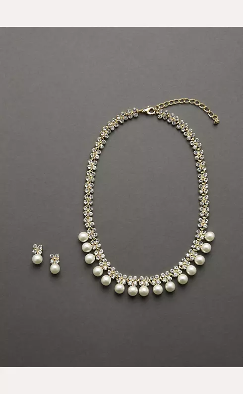 Pearl and Crystal Necklace and Earring Set Image 1