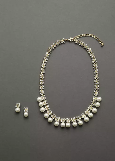 Pearl and Crystal Necklace and Earring Set Image 1