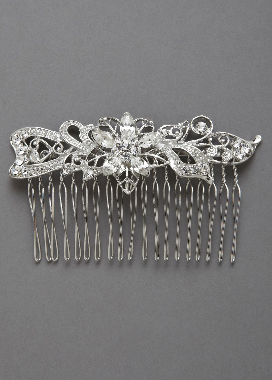 Floral Silver Crystal Comb Image