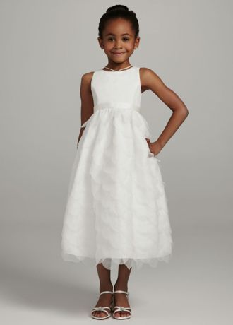 Organza A Line Tea Length Dress with Petal Detail | David's Bridal