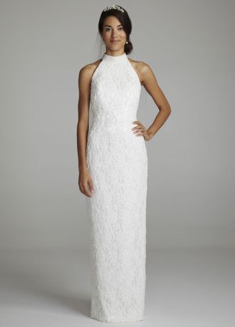 Halter Lace Wedding Dress with Sweep Train David s Bridal