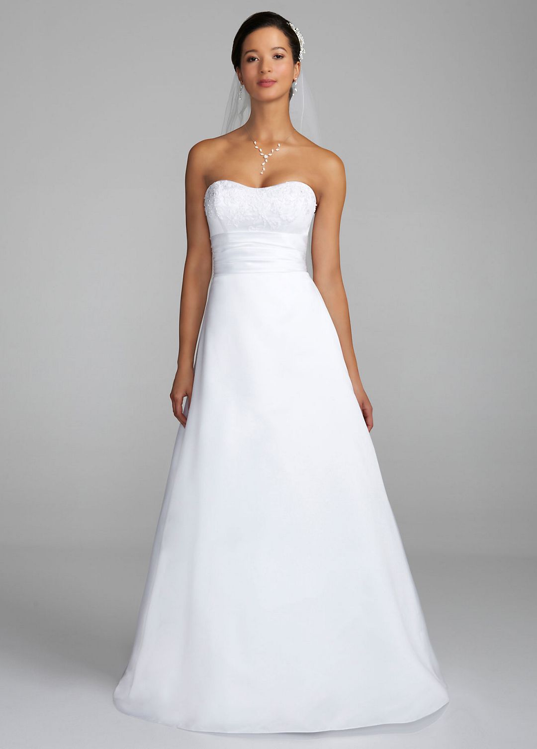 Satin Strapless Al Line Gown with Ruched Waistband Image 4