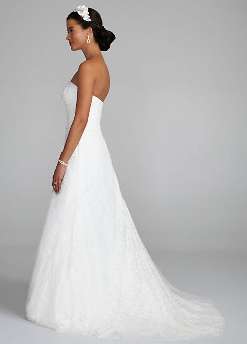 Strapless A Line Lace and Side Drape Gown Image 3