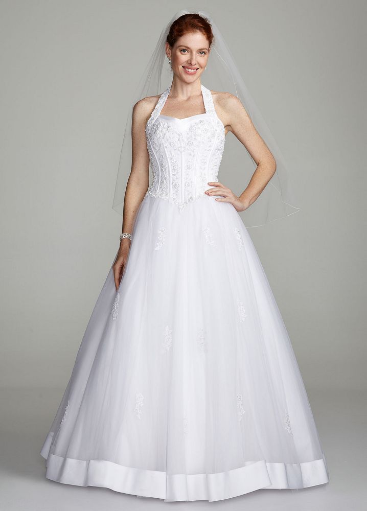 David's Bridal Halter Sweetheart Tulle Ball Gown Wedding Dress | eBay