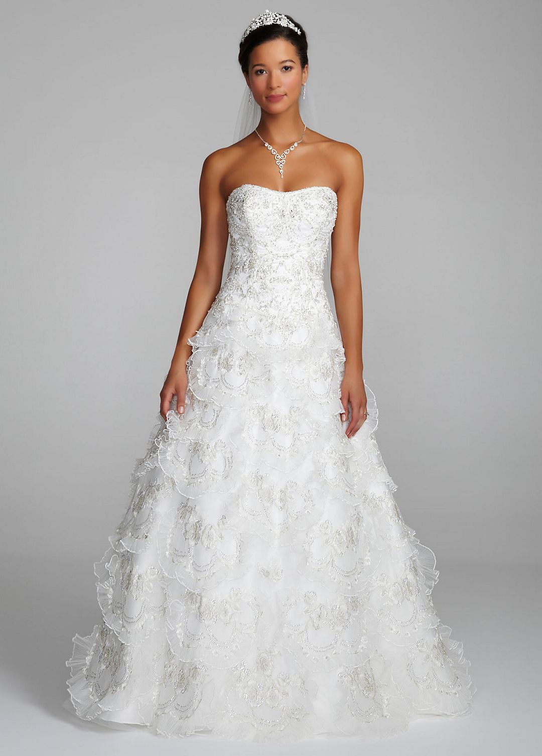 Beaded Wedding Gown with Tiered Scallop Skirt Image 4