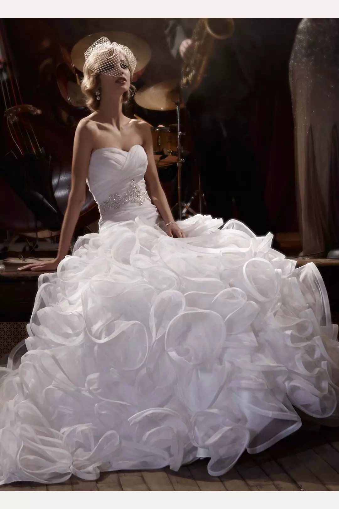 Ball Gown with Embellished Waist and Ruffled Skirt Image 3