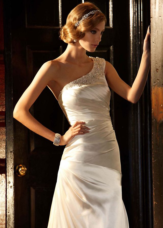 Soft Gown with Ruched Bodice and Embellished Strap Image 2