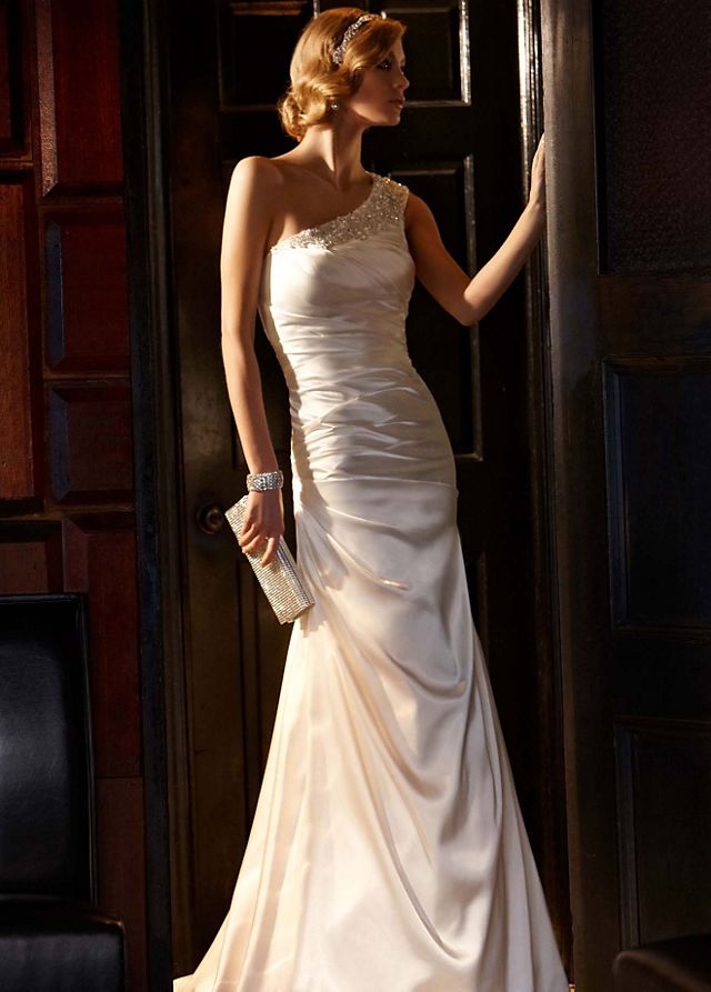 Soft Gown with Ruched Bodice and Embellished Strap Image 3