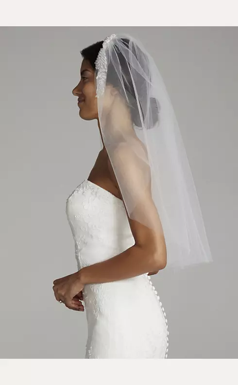 Elbow Length Veil with Beaded Floral Applique Image 4