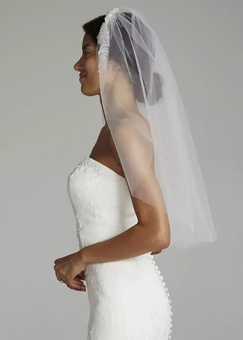 Elbow Length Veil with Beaded Floral Applique Image 4