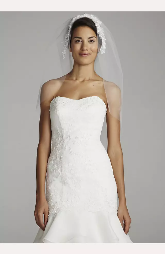 Elbow Length Veil with Beaded Floral Applique Image