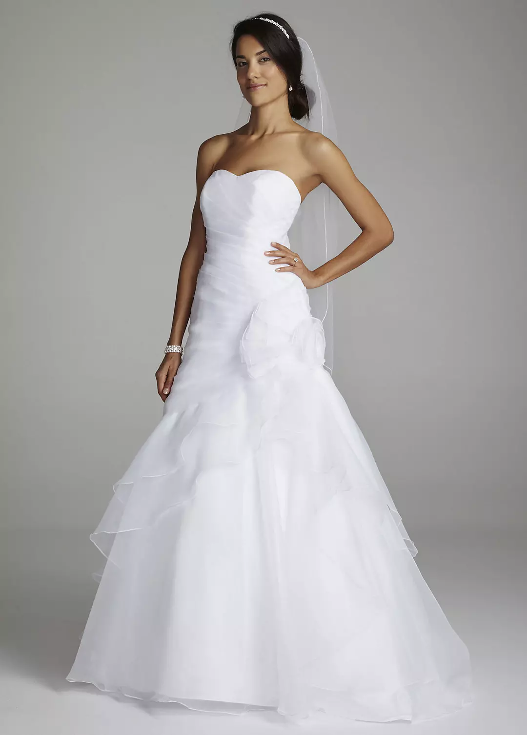 Organza A Line Gown with Floral Side Detail Image