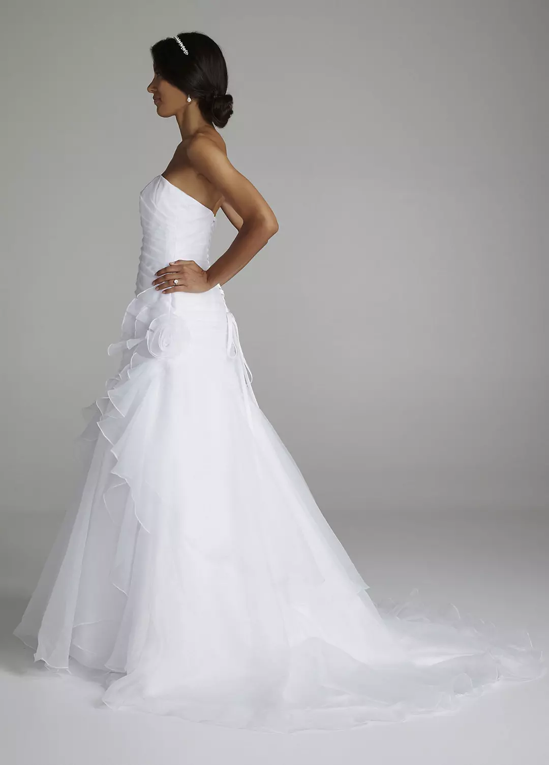 Organza A Line Gown with Floral Side Detail Image 3